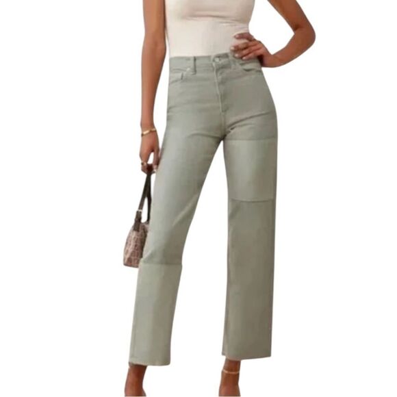 Reformation Denim - Reformation Ryan Tonal Patch High Rise Straight Jeans in Limon 29